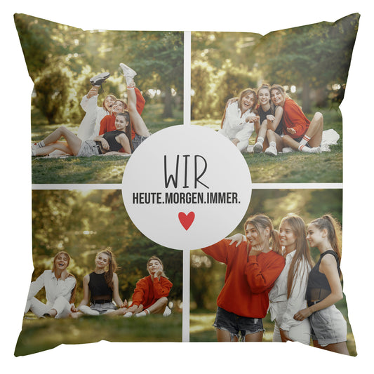 Personalisiertes Fotokissen mit Familien-Foto-Kreis-Collage
