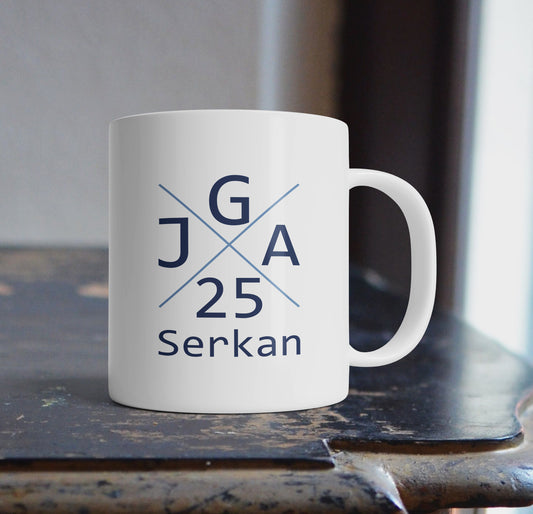 Personalisierte Tasse Motiv Kreuz mit Initialen