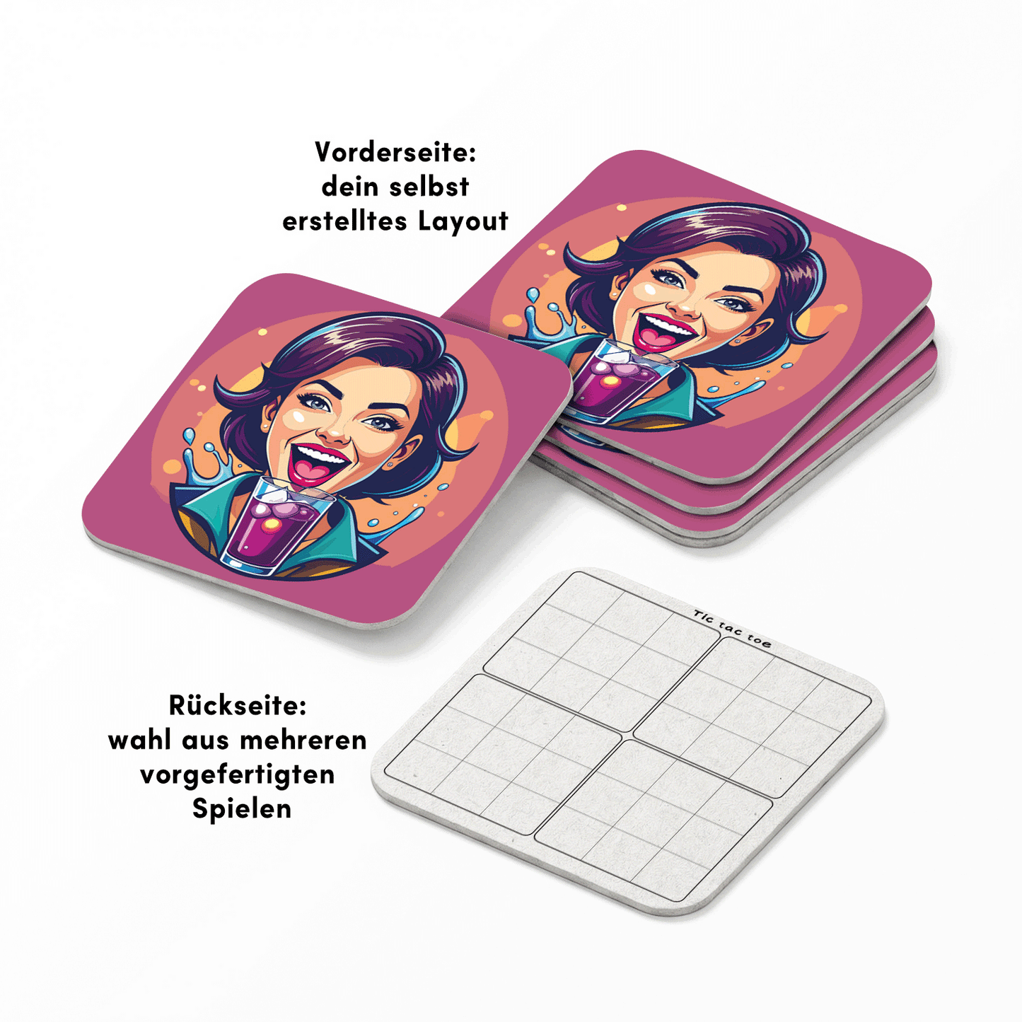 Bierdeckel selbst gestalten + Partyspiele - Eckig 9,3 cm