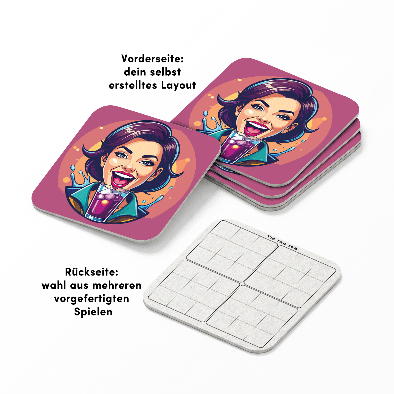 Bierdeckel selbst gestalten + Partyspiele  - Eckig 9,3 cm